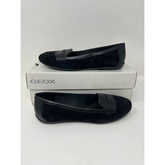 Geox Charlene Black Goat Suede Leather Slip On Flat Loafers Size 38 - Picture 2 of 8
